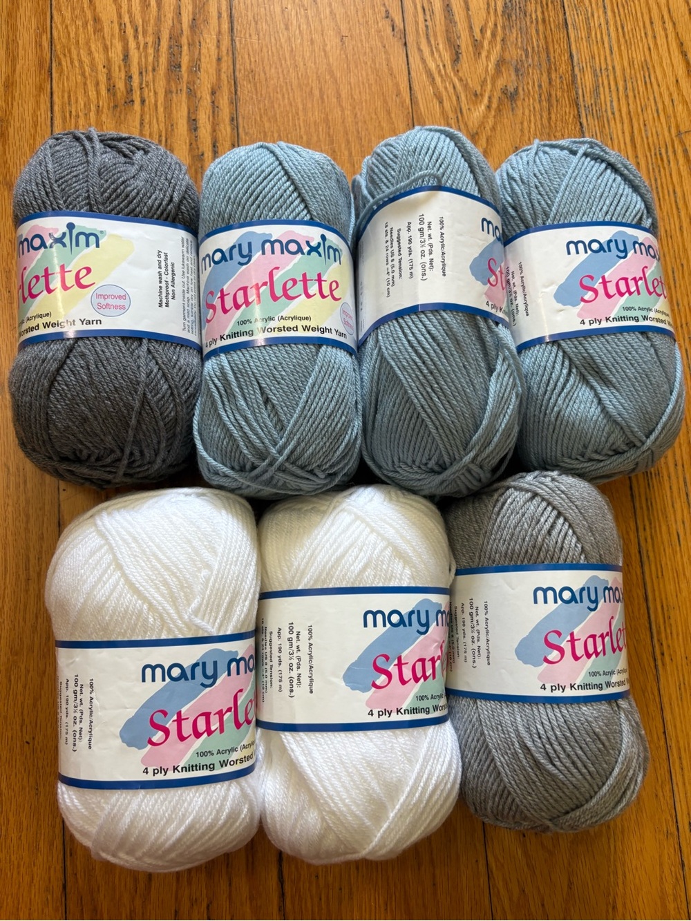 Mary Maxim Starlette Yarn Bundle - Gray, blue & White